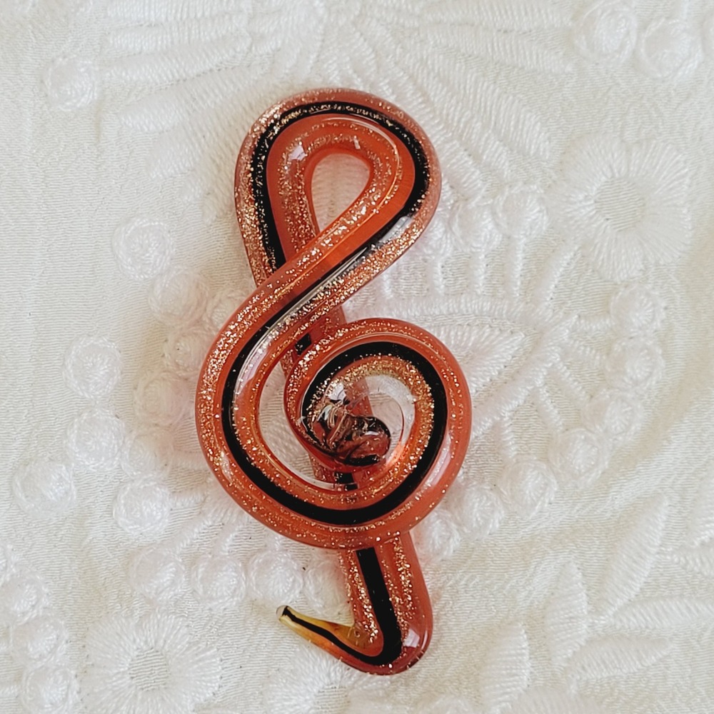 Treble Clef Pendant Glass Glitter Amber Artisan Musical Goth Avant‎ Garde 20519